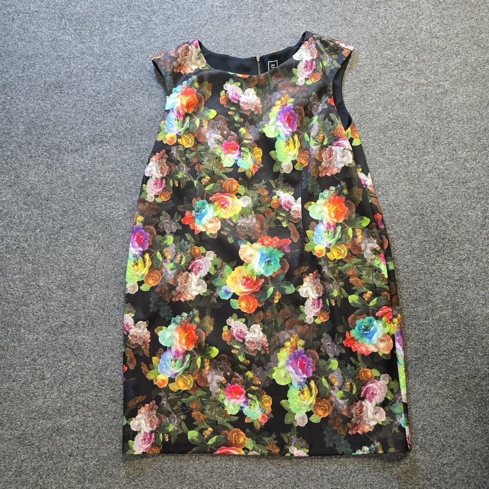 RM LL Dress Womens Size 18W Black Pink Floral Fitted Short Sleeveless Cocktail